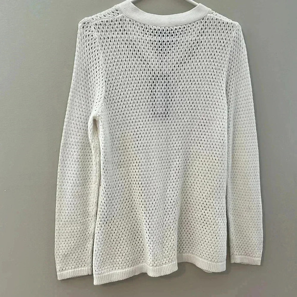 ❤️2/$30❤️[S] FDJ French Dressing Women's White Solid Mesh Stitch  V Neck Sweater - Picture 6 of 7